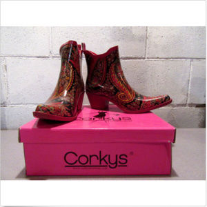 Corkey's Rubber Paisley Pink Boots